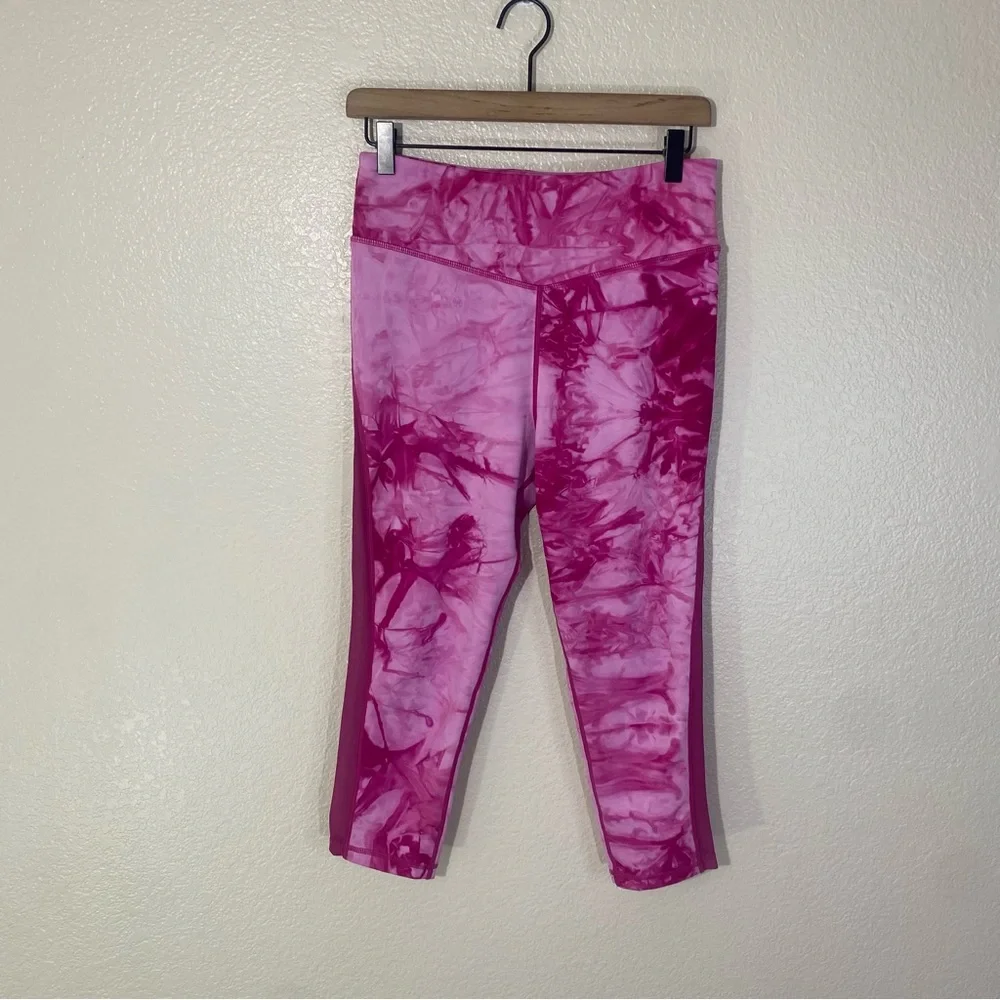 Zyia Pink Tie Dye Mesh Hendrix Light N Tight Capri Leggings Fuchsia Yoga 8-10 - Picture 1 of 8